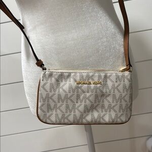 Michael Kors Cream and Brown Monogram Crossbody Bag